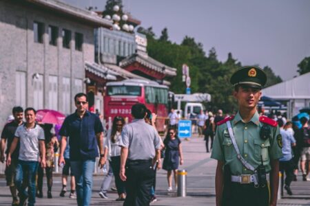 People and soldier in China